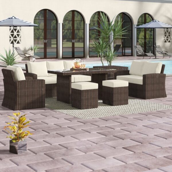 Vernis Polyethylene (PE) Wicker 8 - Person Seating Group with Cushions - Image 10