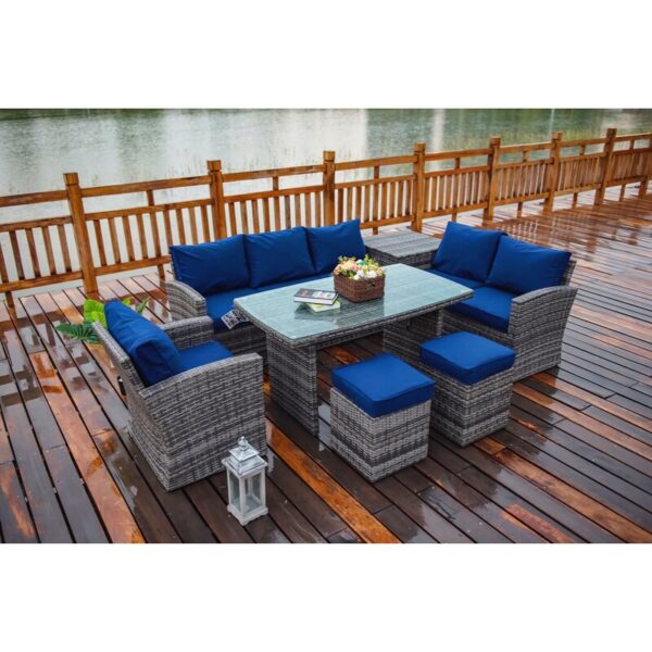 Vernis Polyethylene (PE) Wicker 8 - Person Seating Group with Cushions - Image 13