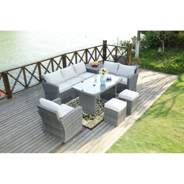 Vernis Polyethylene (PE) Wicker 8 - Person Seating Group with Cushions - Image 2