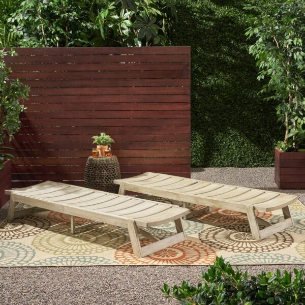 Vinita Outdoor Acacia Chaise Lounge Set - Image 7