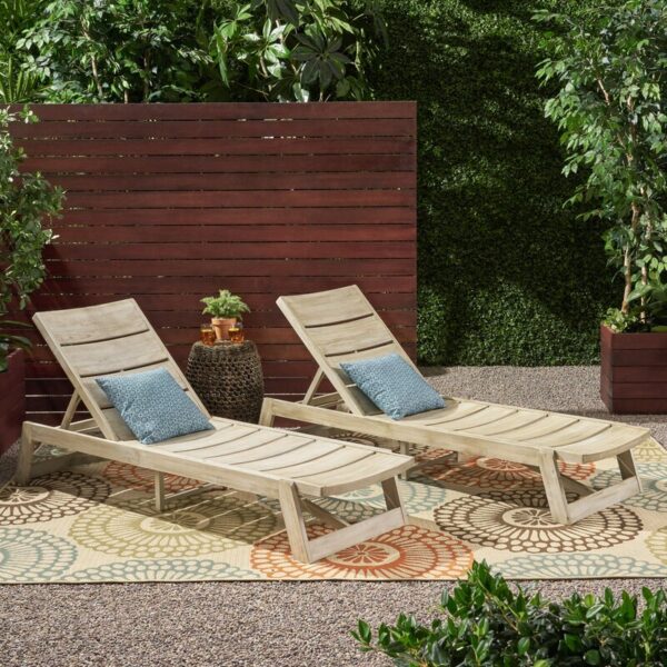 Vinita Outdoor Acacia Chaise Lounge Set - Image 2
