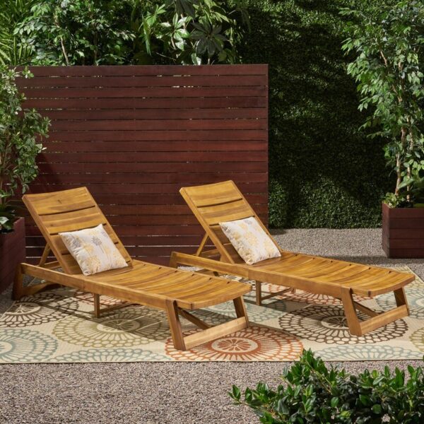 Vinita Outdoor Acacia Chaise Lounge Set - Image 9