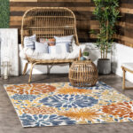Weyland Floral Power Loom Blue/Orange Indoor/Outdoor Patio Rug