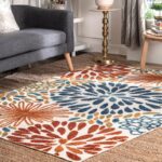 Weyland Floral Power Loom Blue/Orange Indoor/Outdoor Patio Rug - Image 8