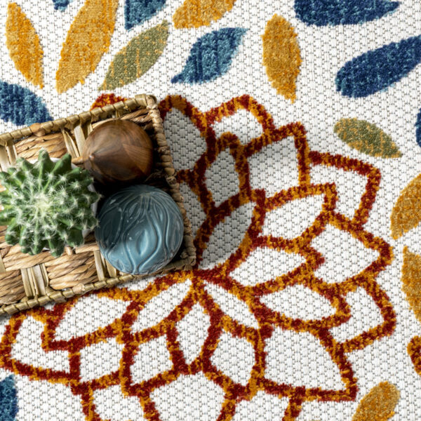 Weyland Floral Power Loom Blue/Orange Indoor/Outdoor Patio Rug - Image 3