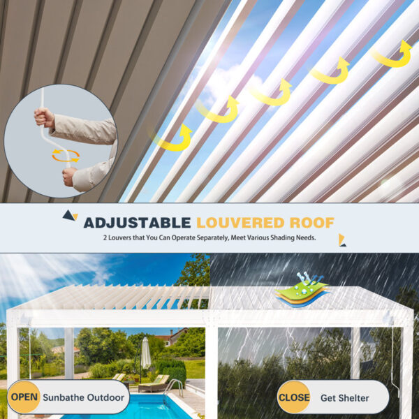 White 20 Ft. W x 10 Ft. D Aluminum Pergola - Image 5