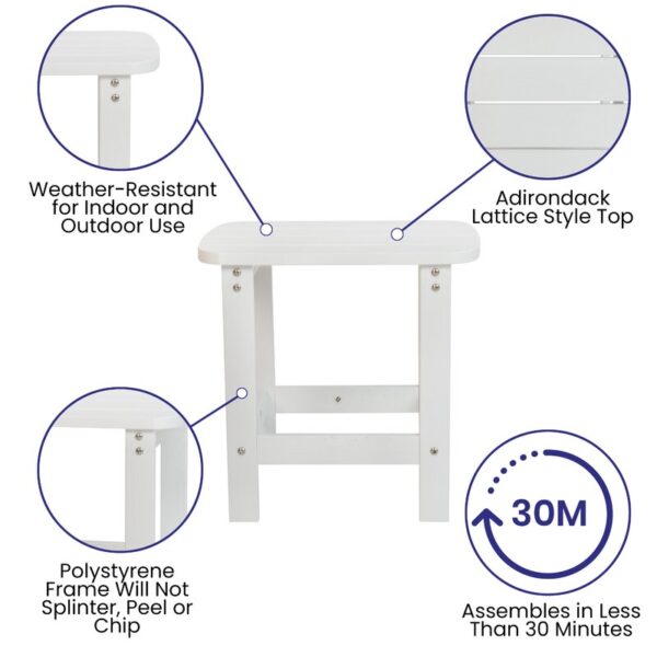White Balasi All-Weather Poly Resin Adirondack Side Table - Patio Table - Image 7