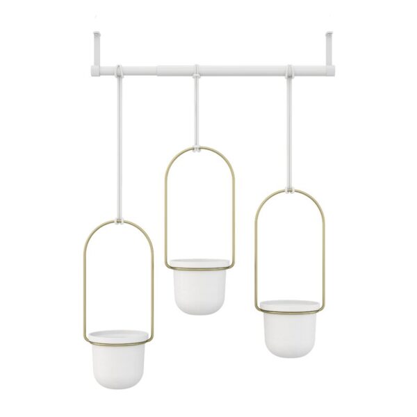 White/Brass Triflora 3-Piece Hanging Planter - Image 6
