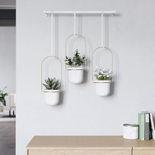 White/Brass Triflora 3-Piece Hanging Planter - Image 3