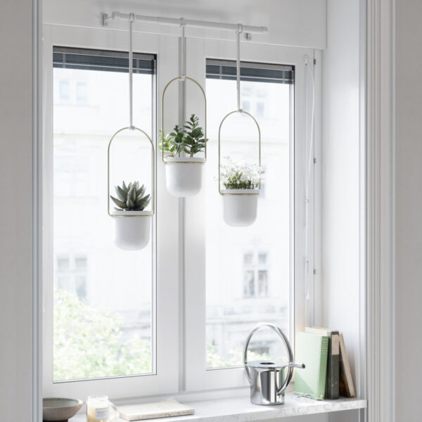 White/Brass Triflora 3-Piece Hanging Planter - Image 4