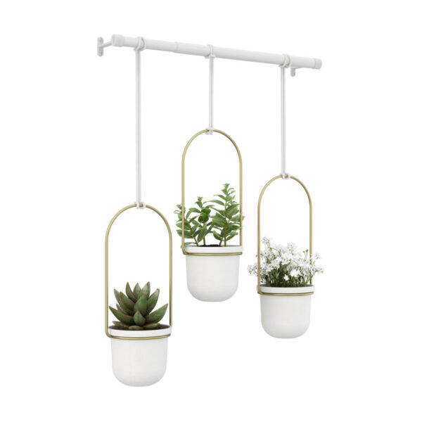 White/Brass Triflora 3-Piece Hanging Planter - Image 5