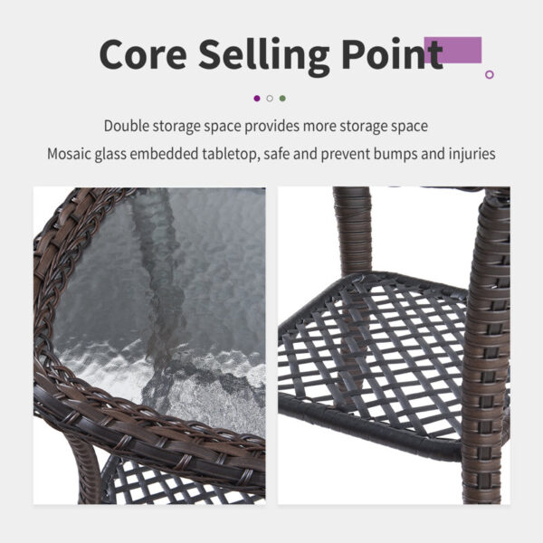 Wicker Rattan Side Table With Built-In Glass - Image 5