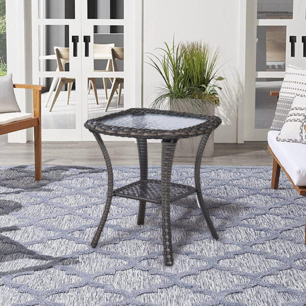 Wicker Rattan Side Table With Built-In Glass - Image 2