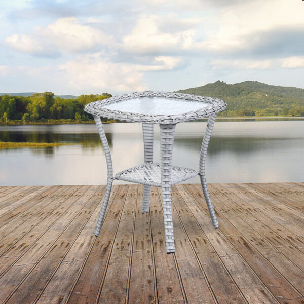 Wicker Rattan Side Table With Built-In Glass - Image 10