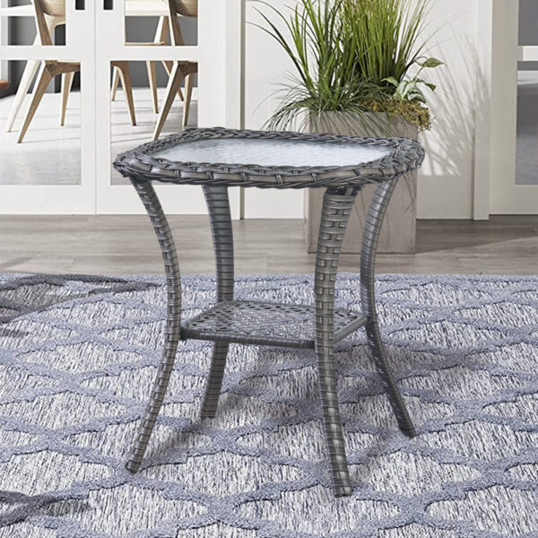 Wicker Rattan Side Table With Built-In Glass - Image 8
