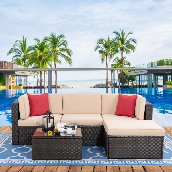 Wicker/Rattan 5 - Person Seating Group with Cushions - Image 2