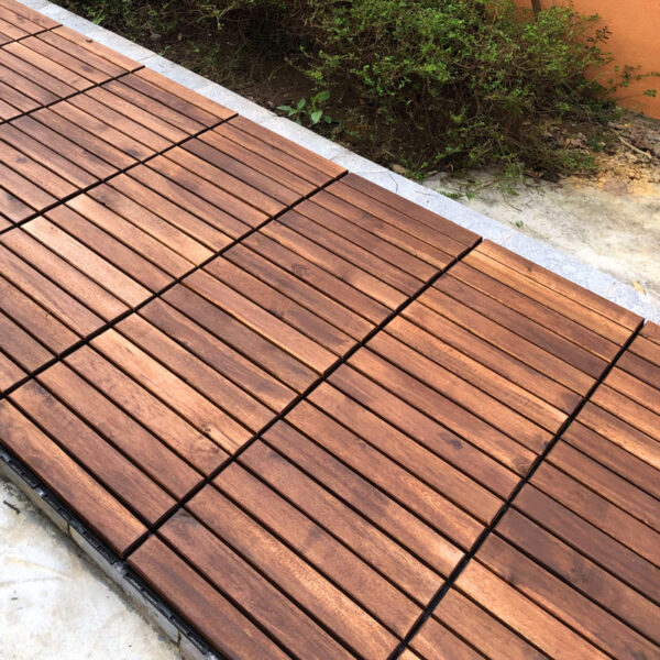 Wood Deck Titles 12" X 12" Acacia Wood Interlocking Tiles in Brown - Image 4