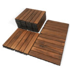 Wood Deck Titles 12" X 12" Acacia Wood Interlocking Tiles in Brown